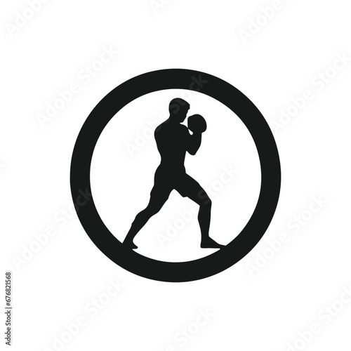 Logo of man icon vector silhouette isolated design in circle bodybuilder, gym concept black vector