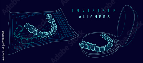 Orthodontic silicone trainer. Medical banner in outline style.