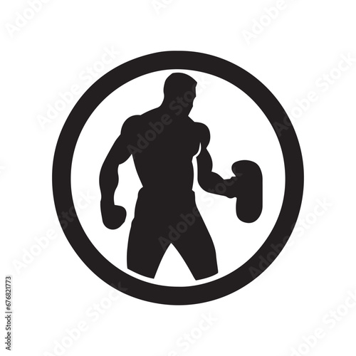 Logo of man icon vector silhouette isolated design in circle bodybuilder, gym concept dark logo