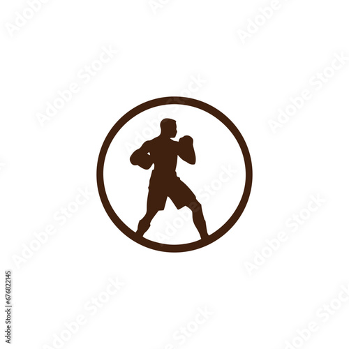 Logo of man icon vector silhouette isolated design in circle bodybuilder, gym concept