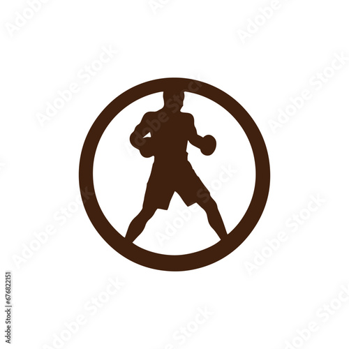 Logo of man icon vector silhouette isolated in circle bodybuilder, gym concept