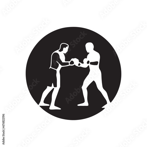 Logo of two man icon vector silhouette isolated design in circle bodybuilder, gym concept