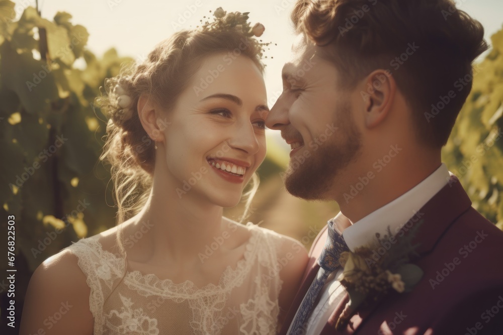 Marriage of young and happy couple summer time, AI generated Marriage of young and happy couple summer time, AI generated
