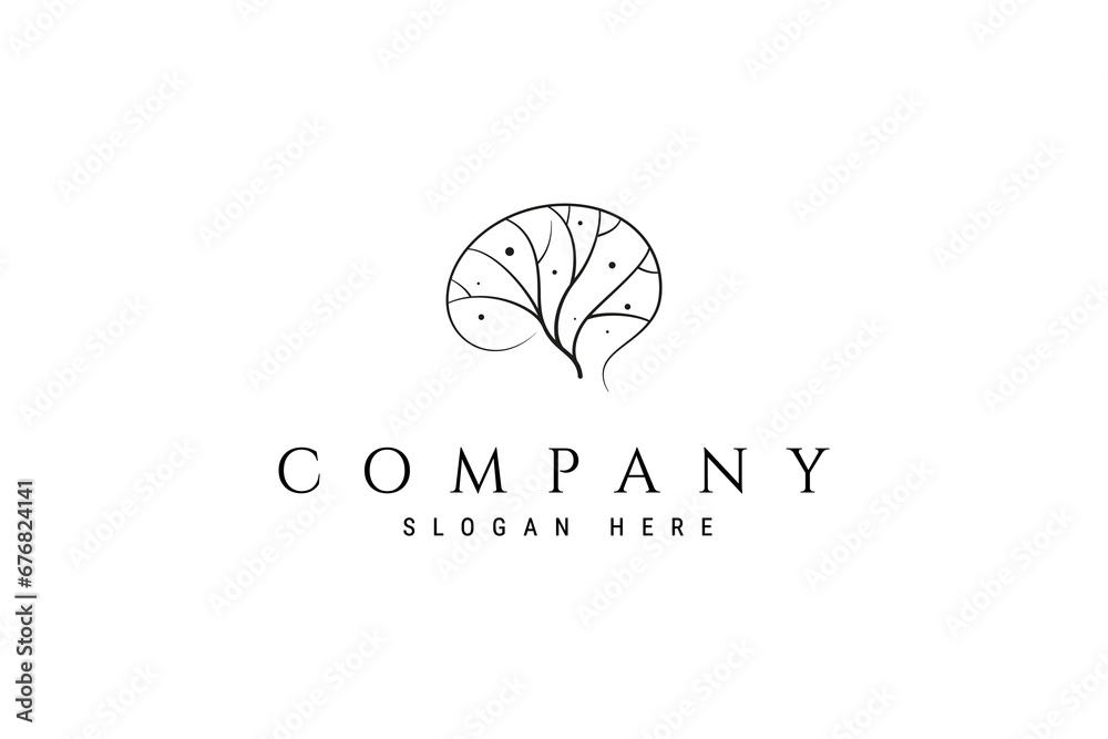 vector logo where abstract image of brain with tree in line art style ...