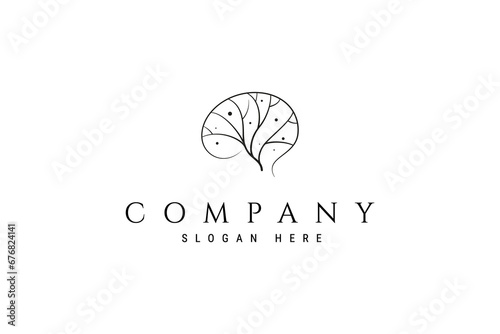 vector logo where abstract image of brain with tree in line art style