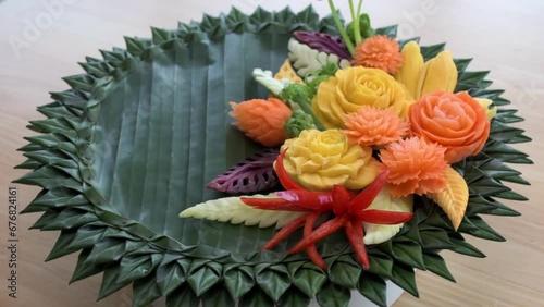  Carving vegetable, Thai handcraft for side dishes decorations.