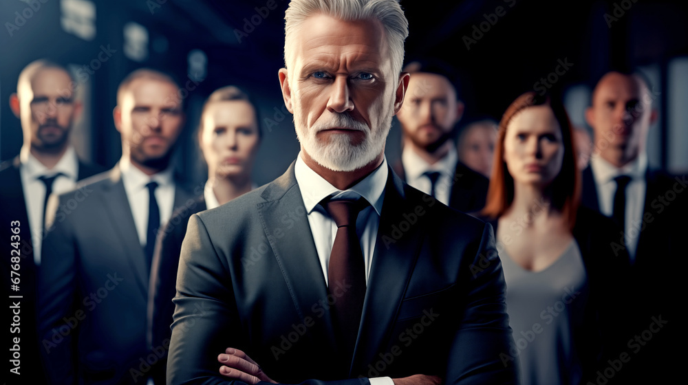 MATURE, DECISIVE LEADER BUSINESSMAN WITH A GROUP, CLOSE-KNIT TEAM. legal AI MATURE, DECISIVE LEADER BUSINESSMAN WITH A GROUP, CLOSE-KNIT TEAM. legal AI