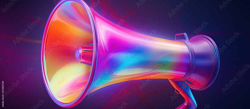 Colorful holographic megaphone on dark background. AI generated image Colorful holographic megaphone on dark background. AI generated image