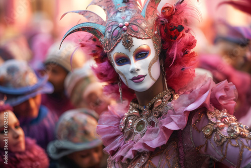 Purple costume at venice carnival in italy