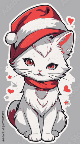 christmas cat with santa hat, christmas, noel, happy new year sticker, cute cat sticker, animal sticker, print on demand