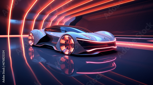 Futuristic racing sport car in speeding motion tunnel. Generative AI