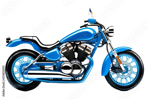 Classic Blue Motorcycle Isolated on White Background