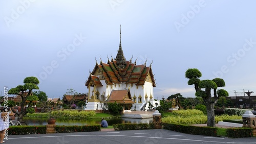 Scenic view of Dusit Maha Prasat Hall in Bangkok, Thailand on blue sky background