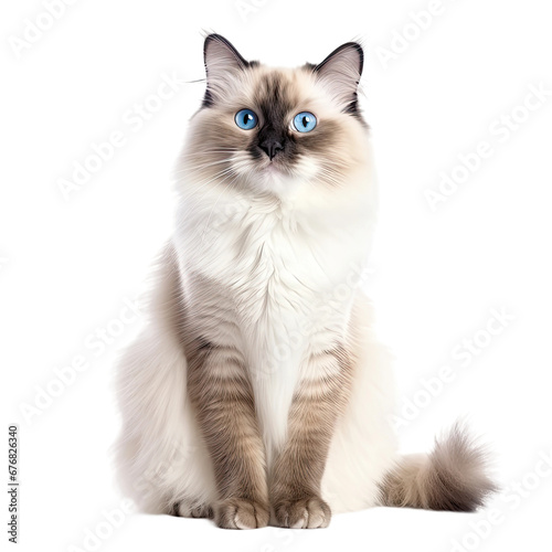 Fluffy Ragdoll Cat Isolated on Clear Background