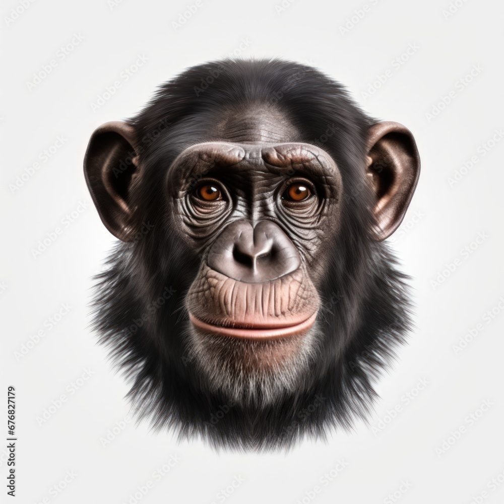 Chimpanzee face on a white background