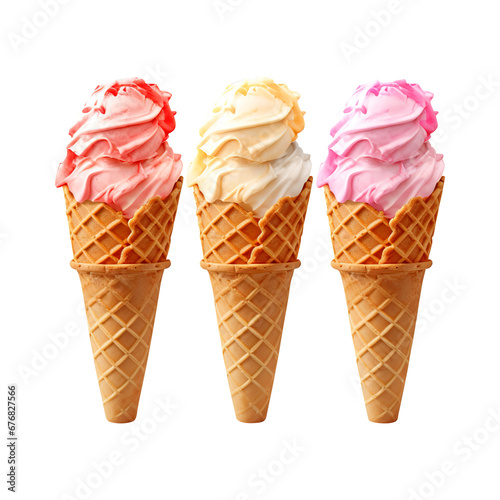 set of ice cream waffle cone