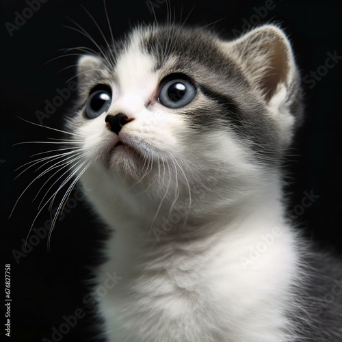 Cute little kitten with blue eyes, isolated on black background © Cuong