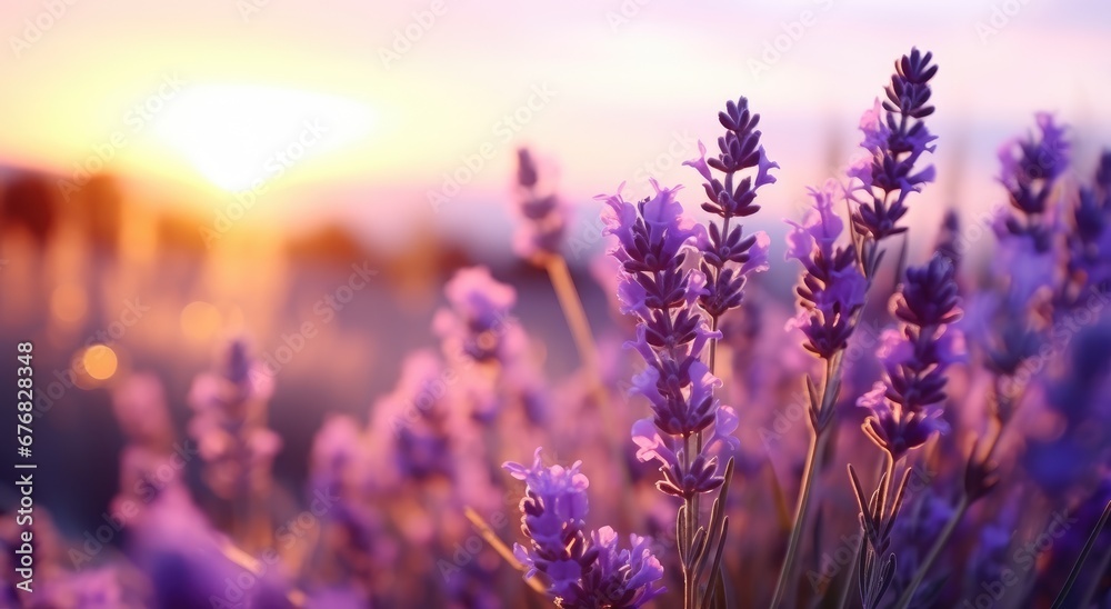 Sunset over a lavender field.