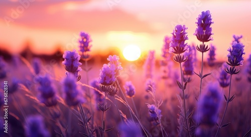 Sunset over a lavender field. © Евгений Кобзев
