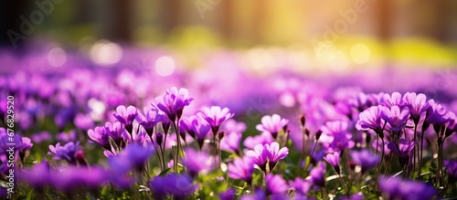 In a beautiful garden the vibrant purple petals of the flowers create a stunning contrast against the lush green background showcasing the natural beauty of the flora in this enchanting scen