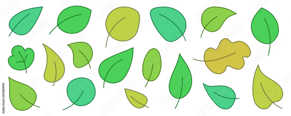 Green leaves from a tree. Flat style. Isolated background. Green leaves from a tree. Flat style. Isolated background.