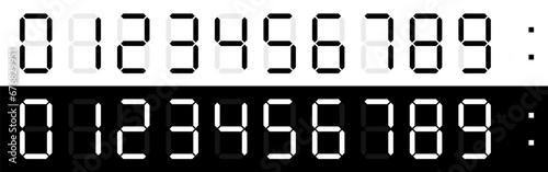 Set of digital clocks. Electronic numbers. Light Digital LED numbers. Black and white.Vector illustration.