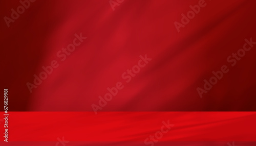 Red studio background with light and shadow window reflection on wall,Empty Room display with Podium for Valentine product placement on website.Banner for Christmas,Chinese New Year 2024