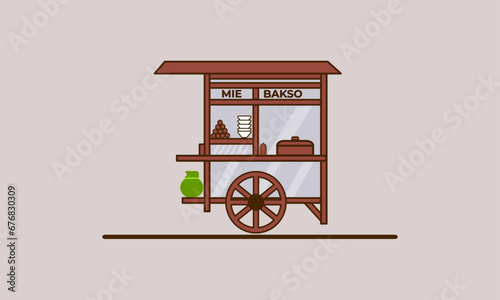 indonesian mie bakso food cart vector
