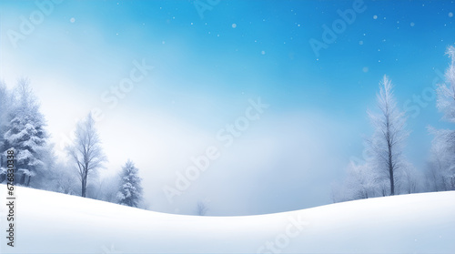 Winter background with snow-covered trees on the background of blue sky during snowfall