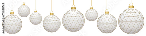 Bannière boules de Noël blanches avec suspensions en or