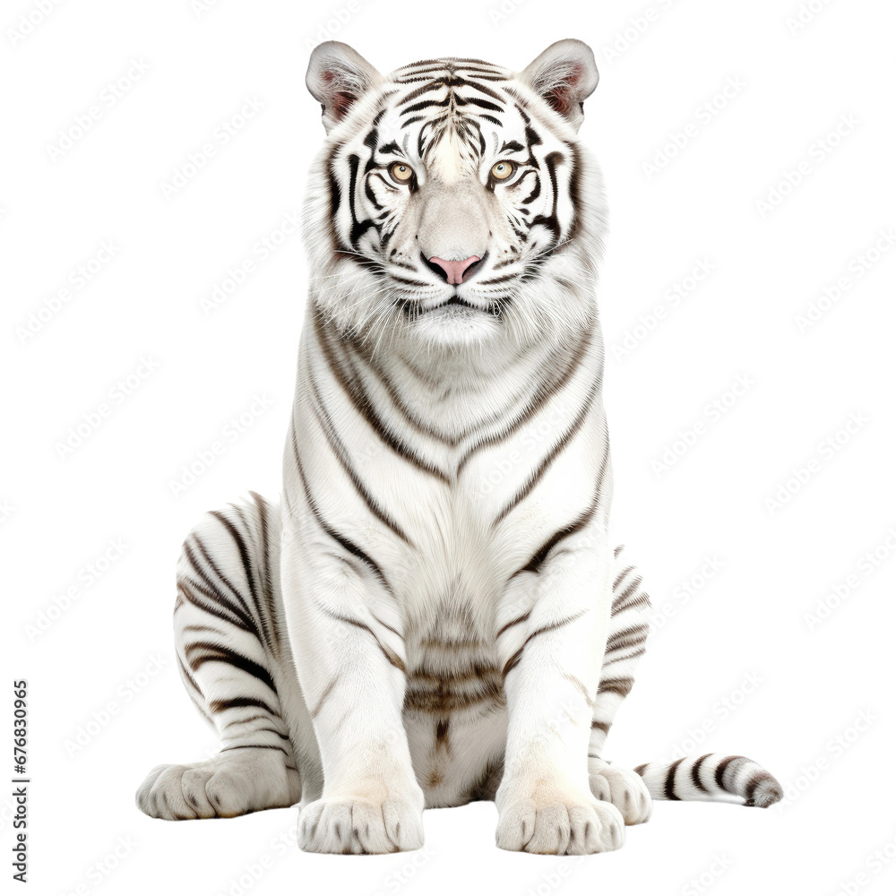 Fototapeta premium White Tiger Sittting, Big Cat Portrait
