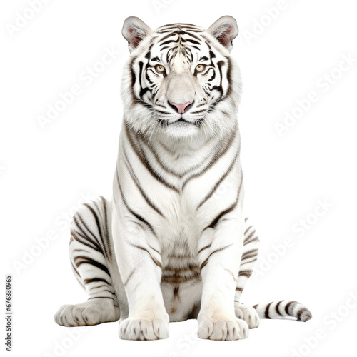 White Tiger Sittting, Big Cat Portrait © leftmade