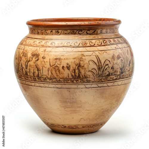 Old clay pot isolated on white background