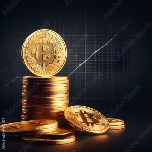 stack of golden bitcoins on dark background, crypto market, crypto concept, cryptocurrency, blockchain conccept photo