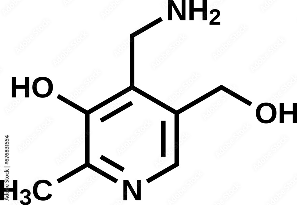 Fototapeta premium Pyridoxamine structural formula, vitamin B6 vector illustration 