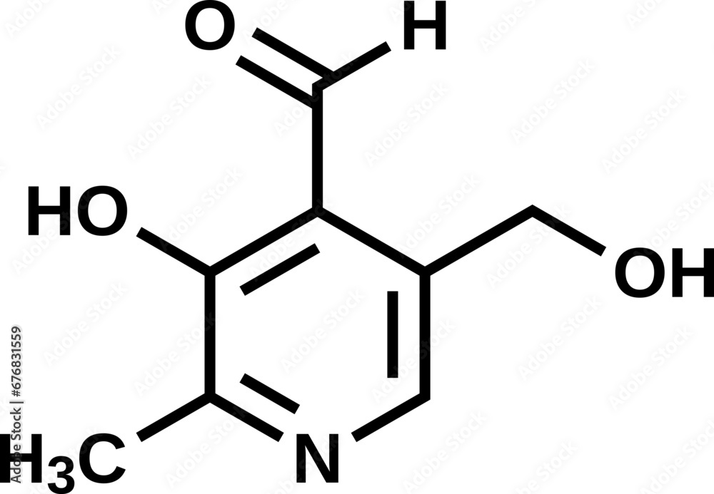 Pyridoxal structural formula, vitamin B6 vector illustration Pyridoxal structural formula, vitamin B6 vector illustration