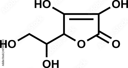 Ascorbic acid structural formula, vitamin C vector illustration