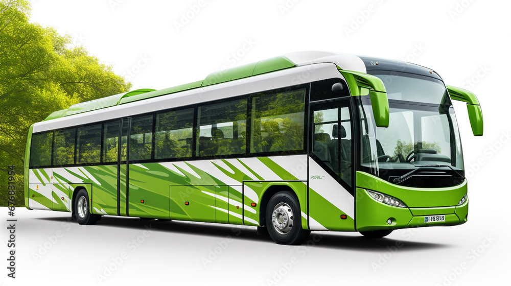 Green bus on a white background with a shadow. 3d rendering