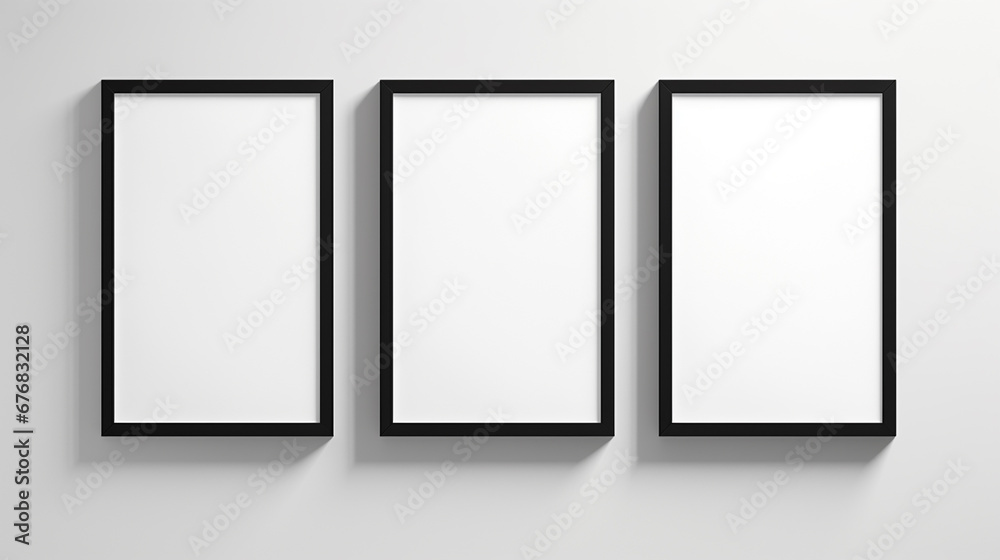 Three black frames mockup isolated on white background. 3D rendering Three black frames mockup isolated on white background. 3D rendering