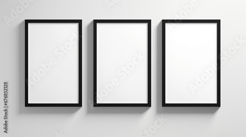 Three black frames mockup isolated on white background. 3D rendering photo