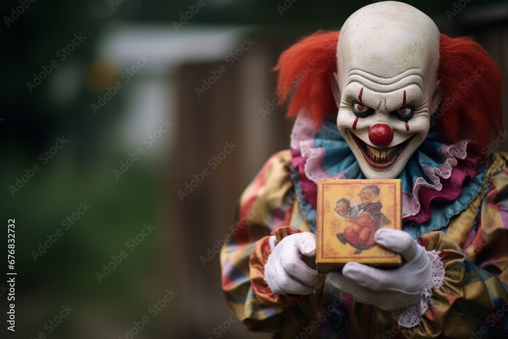 scary clown holding a Jack-in-the-box toy scary clown holding a Jack-in-the-box toy