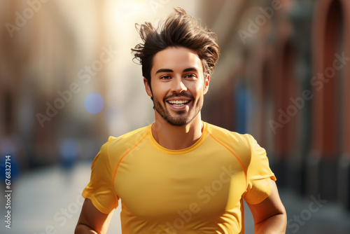portrait of handsome man who doing sport outdoor, morning jogging. healthy lifestyle