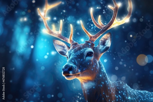 A close-up photograph of a deer in the snow. This image captures the beauty and serenity of nature during winter. Perfect for any winter-themed projects or nature-related designs. © Fotograf