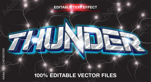 Blue neon shiny thunder editable and scalable vector text effect Template