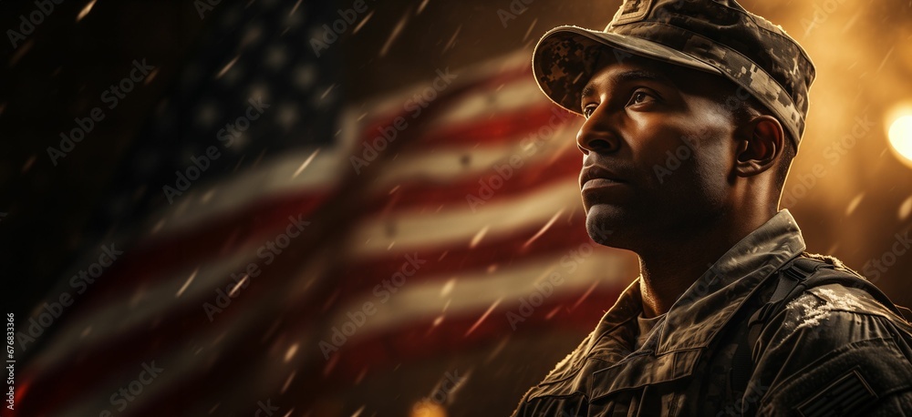 AI generated illustration of the United States armed forces service member in full dress uniform - obrazy, fototapety, plakaty 