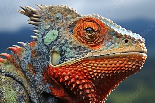 Portrait of a colorful iguana   Close-up shot