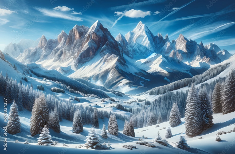 Beautiful winter mountains landscape with snow.