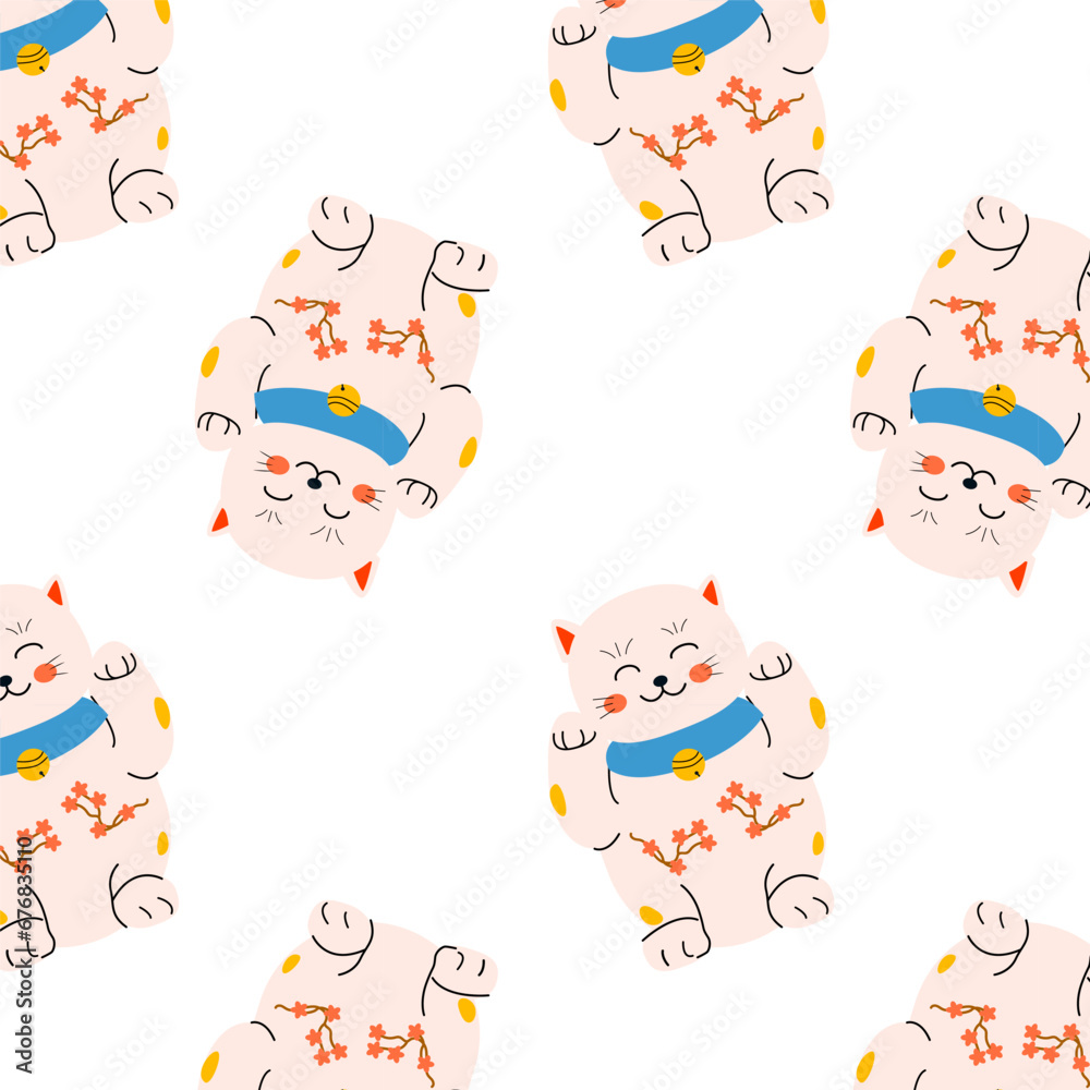 Fototapeta premium seamless pattern with kawai cat - nursery design