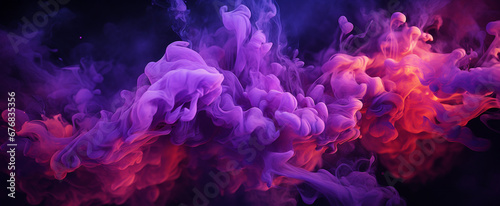 Abstract black and purple glows with smoke and particles. 3d render_