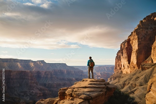 Adventurous Hiker Gazing at Grand Canyon from Cliff Edge © Chau Tan